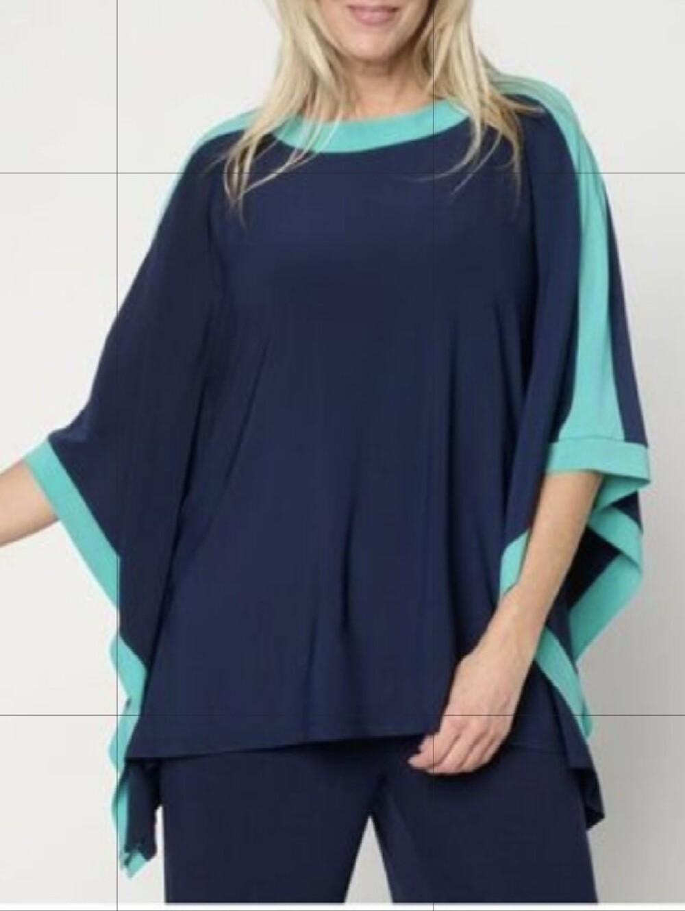 **Navy and Aqua Contrast Poncho Top Pit 23 Has Arm Holes